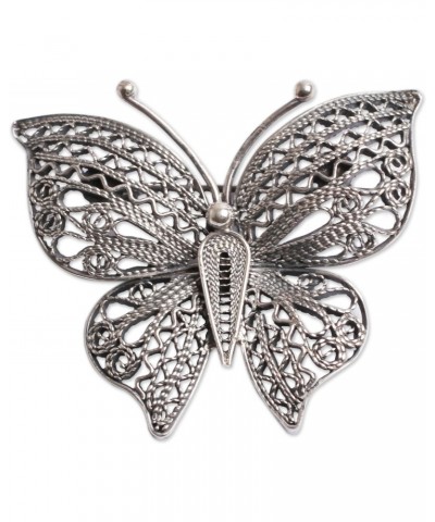 Handmade .925 Sterling Silver Filigree Brooch Pin Butterfly Aged Peru Animal Themed [1.4 in L x 1.7 in W] 'Aged Catacaos Butt...