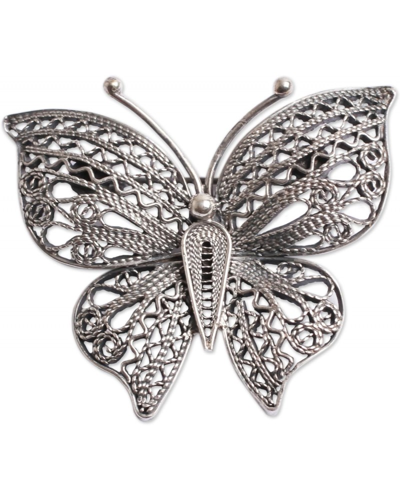 Handmade .925 Sterling Silver Filigree Brooch Pin Butterfly Aged Peru Animal Themed [1.4 in L x 1.7 in W] 'Aged Catacaos Butt...