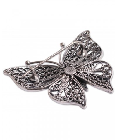 Handmade .925 Sterling Silver Filigree Brooch Pin Butterfly Aged Peru Animal Themed [1.4 in L x 1.7 in W] 'Aged Catacaos Butt...