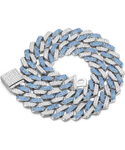 Hip Hop Trendy Diamond Bracelet 14mm Diamond Flap Unisex Hiphop Cuban Chain Thick Necklace Blue Diamond+White Diamond 20 inch...