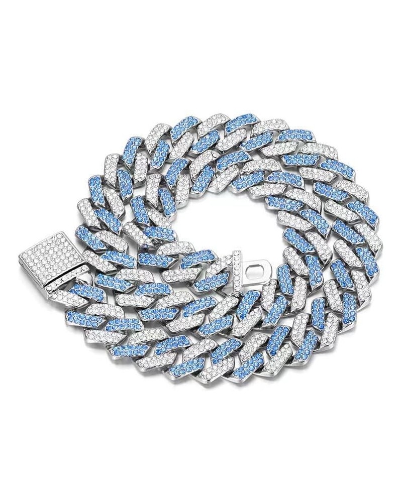 Hip Hop Trendy Diamond Bracelet 14mm Diamond Flap Unisex Hiphop Cuban Chain Thick Necklace Blue Diamond+White Diamond 20 inch...