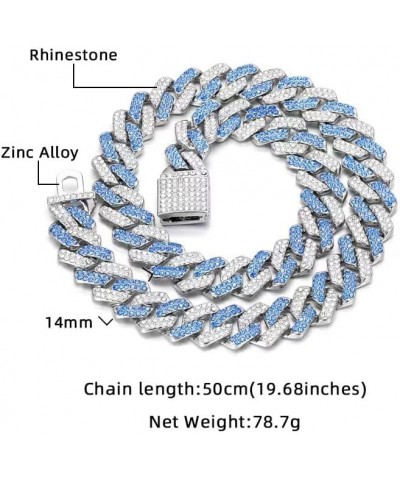 Hip Hop Trendy Diamond Bracelet 14mm Diamond Flap Unisex Hiphop Cuban Chain Thick Necklace Blue Diamond+White Diamond 20 inch...