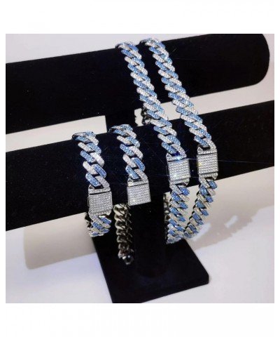 Hip Hop Trendy Diamond Bracelet 14mm Diamond Flap Unisex Hiphop Cuban Chain Thick Necklace Blue Diamond+White Diamond 20 inch...