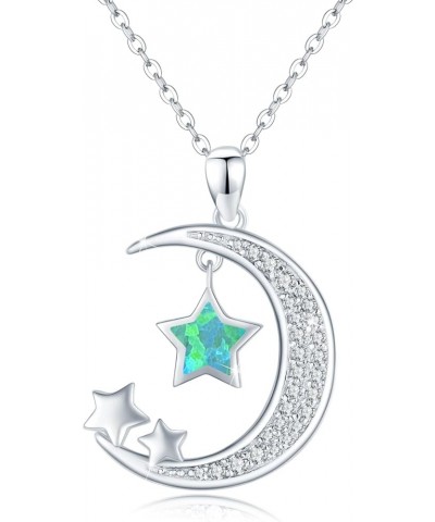 Moon Star Necklace, Graduation Gift 925 Sterling Silver Crescent Moon Star Sun Pendant Crescent Jewelry Gift A-03Green Opal $...