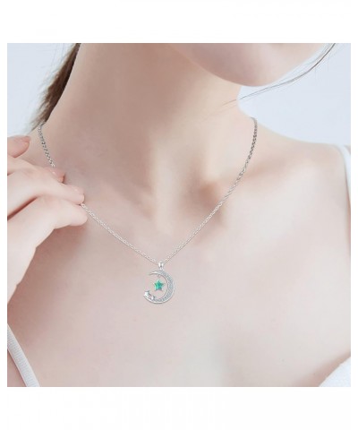 Moon Star Necklace, Graduation Gift 925 Sterling Silver Crescent Moon Star Sun Pendant Crescent Jewelry Gift A-03Green Opal $...