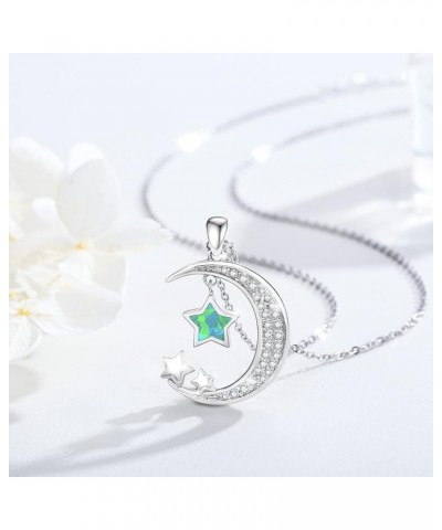 Moon Star Necklace, Graduation Gift 925 Sterling Silver Crescent Moon Star Sun Pendant Crescent Jewelry Gift A-03Green Opal $...