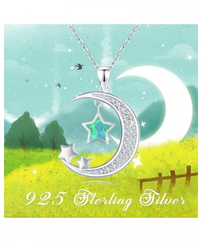 Moon Star Necklace, Graduation Gift 925 Sterling Silver Crescent Moon Star Sun Pendant Crescent Jewelry Gift A-03Green Opal $...