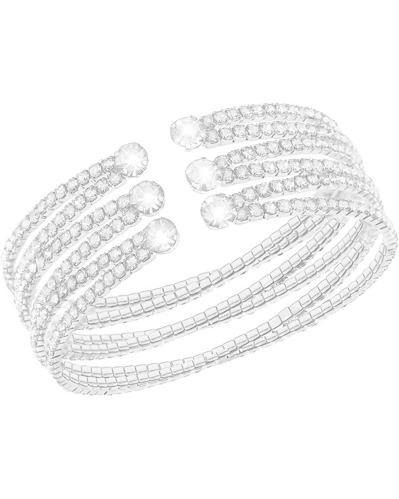 Rhinestone Bracelet for Women Silver Multilayer Cuff Bracelet Craystal Braidal Bracelets Silver 4 $10.61 Bracelets