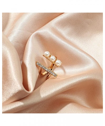 Vintage CZ Tiny Bar Pearl Open Band Ring for Women Girls Gold Plated Cubic Zirconia Statement Adjustable Expandable Imitation...