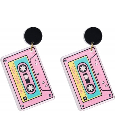 80s 90s Cassette Tape Dangle Earrings Vintage Punk 3D Stereo Tape Earrings Funny Cartoon Tape Acrylic Earring for Women Girls...