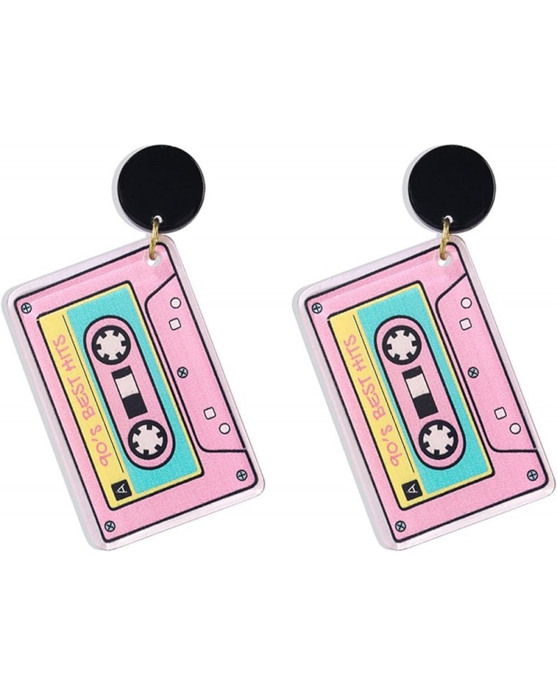 80s 90s Cassette Tape Dangle Earrings Vintage Punk 3D Stereo Tape Earrings Funny Cartoon Tape Acrylic Earring for Women Girls...