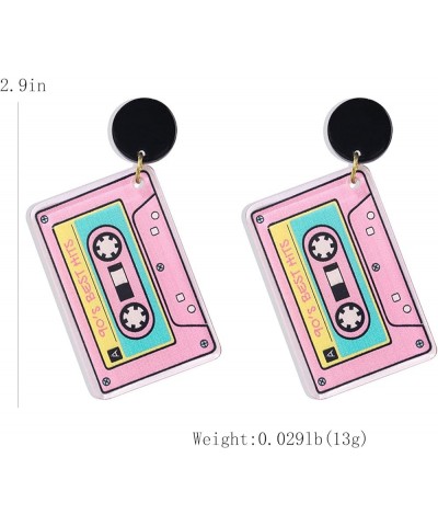 80s 90s Cassette Tape Dangle Earrings Vintage Punk 3D Stereo Tape Earrings Funny Cartoon Tape Acrylic Earring for Women Girls...