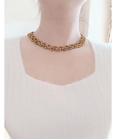 Women's Fashion Black Choker Necklaces Crystal Necklaces Beaded Necklaces Wave Handmade Statement Dainty Necklaces Gold-plate...