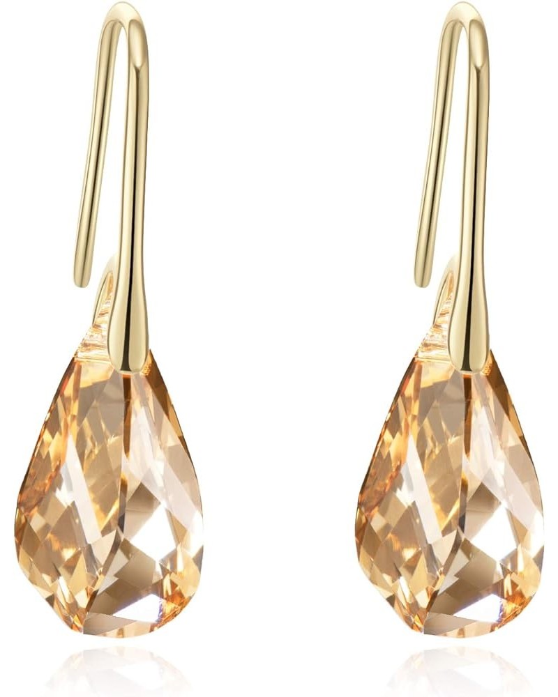 Crystal Teardrop Earrings S925 Sterling Silver Dangle Earrings Gold Plated Earrings for Women Gold $15.40 Earrings