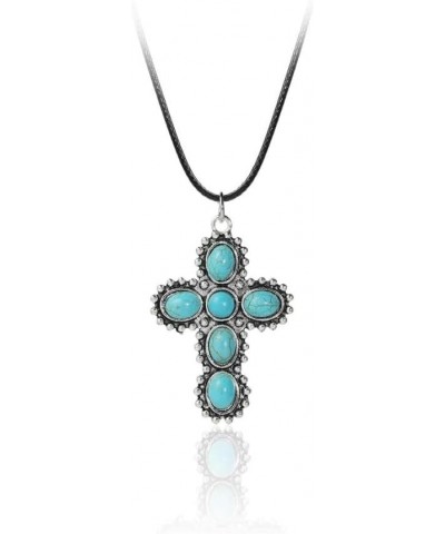 Vintage Dainty Cross Necklace Bohemian Turquoise Seed Bead Choker Necklace for Women Men Girls Jewelry Gift D $5.76 Necklaces