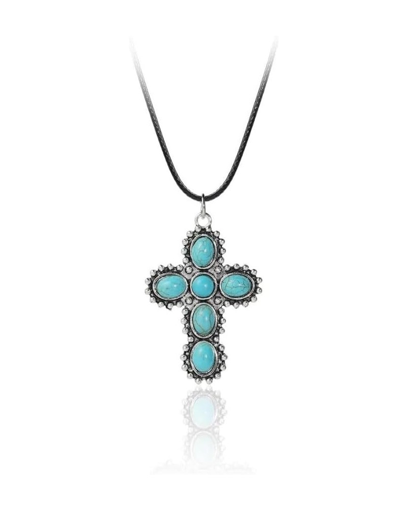 Vintage Dainty Cross Necklace Bohemian Turquoise Seed Bead Choker Necklace for Women Men Girls Jewelry Gift D $5.76 Necklaces