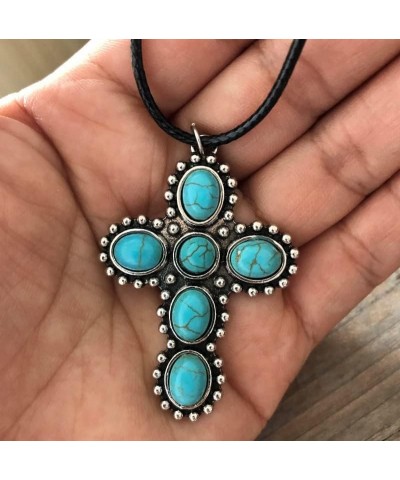 Vintage Dainty Cross Necklace Bohemian Turquoise Seed Bead Choker Necklace for Women Men Girls Jewelry Gift D $5.76 Necklaces