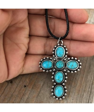 Vintage Dainty Cross Necklace Bohemian Turquoise Seed Bead Choker Necklace for Women Men Girls Jewelry Gift D $5.76 Necklaces