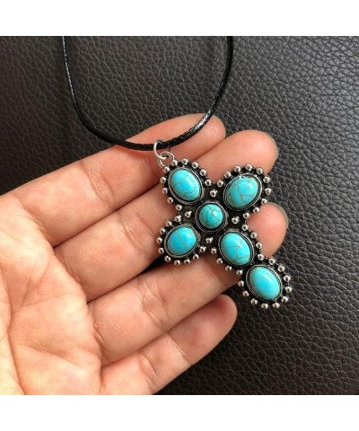 Vintage Dainty Cross Necklace Bohemian Turquoise Seed Bead Choker Necklace for Women Men Girls Jewelry Gift D $5.76 Necklaces