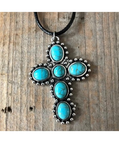 Vintage Dainty Cross Necklace Bohemian Turquoise Seed Bead Choker Necklace for Women Men Girls Jewelry Gift D $5.76 Necklaces