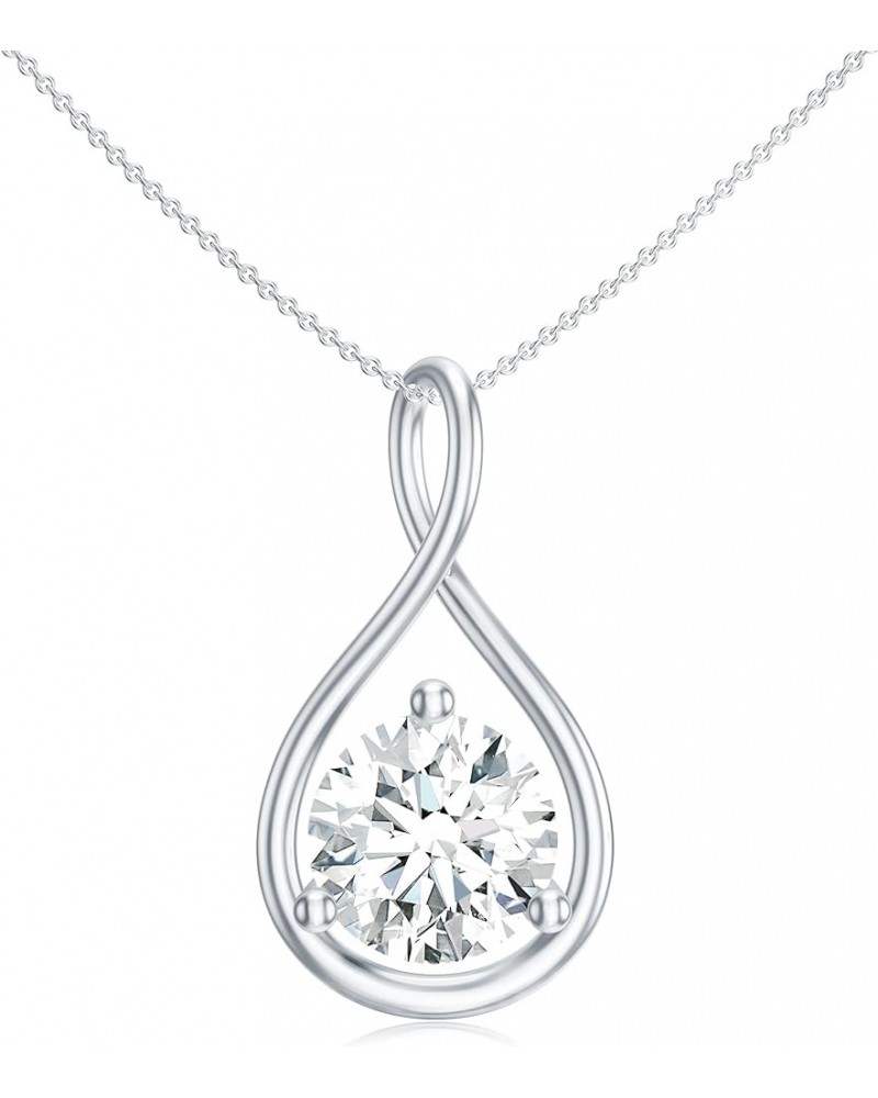 Lab Created Moissanite Infinity Solitaire Pendant Necklace for Women in Sterling Silver / 14K Solid Gold 8MM Platinum $43.68 ...