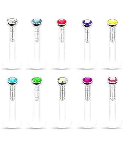 10pc Mixed Color Crystal 16g Steel Labret Stud Lip Ear Tragus Monroe Ring Piercing Jewelry Set Acrylic ( Bolt ) $5.82 Body Je...