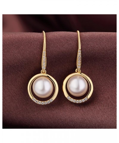 18K White Gold Plated Pearl Hoop Earrings for Women, 925 Sterling Silver Pearl Earrings with Pearl 10MM, Two Wearing Styles, ...