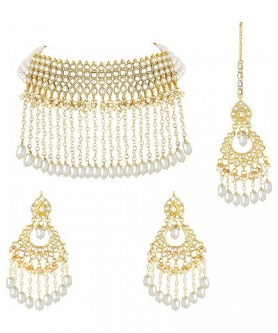 Gold Plated Kundan Jewelry Necklace With Earring Set For Women White 8 $21.59 Jewelry Sets