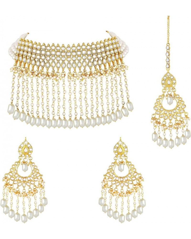 Gold Plated Kundan Jewelry Necklace With Earring Set For Women White 8 $21.59 Jewelry Sets