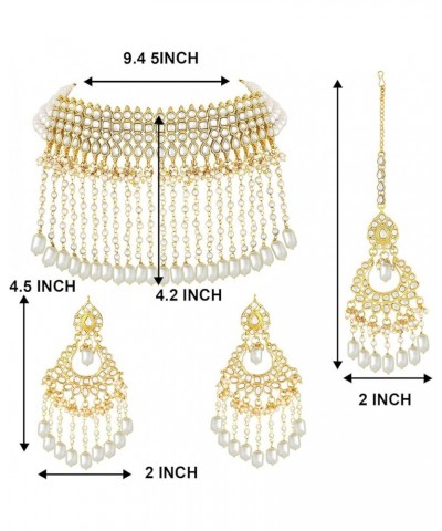 Gold Plated Kundan Jewelry Necklace With Earring Set For Women White 8 $21.59 Jewelry Sets