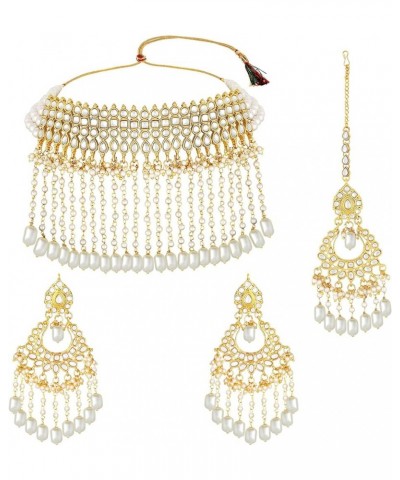 Gold Plated Kundan Jewelry Necklace With Earring Set For Women White 8 $21.59 Jewelry Sets