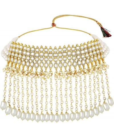 Gold Plated Kundan Jewelry Necklace With Earring Set For Women White 8 $21.59 Jewelry Sets