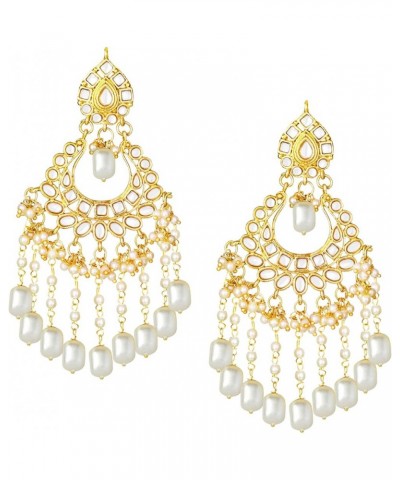 Gold Plated Kundan Jewelry Necklace With Earring Set For Women White 8 $21.59 Jewelry Sets