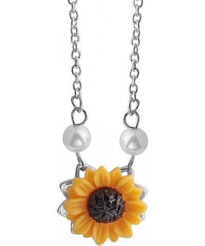 Sweet Sunflower Pendant Necklace for Women Girls, Fashion Boho Pearl Clavicular Chain Drop Choker Necklace Sunshine Carving J...