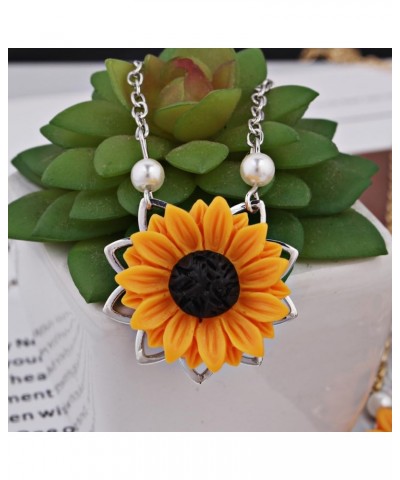 Sweet Sunflower Pendant Necklace for Women Girls, Fashion Boho Pearl Clavicular Chain Drop Choker Necklace Sunshine Carving J...