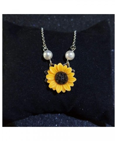 Sweet Sunflower Pendant Necklace for Women Girls, Fashion Boho Pearl Clavicular Chain Drop Choker Necklace Sunshine Carving J...