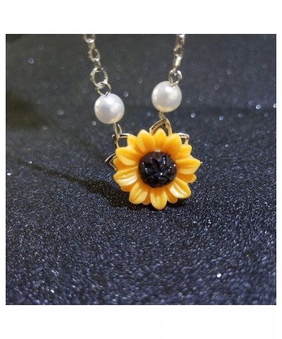 Sweet Sunflower Pendant Necklace for Women Girls, Fashion Boho Pearl Clavicular Chain Drop Choker Necklace Sunshine Carving J...