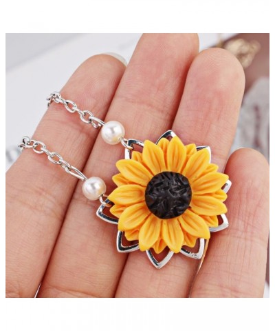 Sweet Sunflower Pendant Necklace for Women Girls, Fashion Boho Pearl Clavicular Chain Drop Choker Necklace Sunshine Carving J...