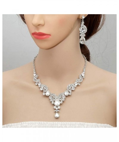 Elegant Crystal Bridal Necklace Earrings Set Rhinestone Wedding Party Costume Jewelry Sets for Brides Bridesmaid Women White ...