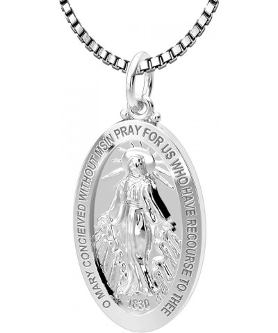 Ladies 26mm Polished 925 Sterling Silver Large Virgin Mary Pendant Necklace, 18in to 24in 18in 2.2mm Box Chain $31.04 Necklaces