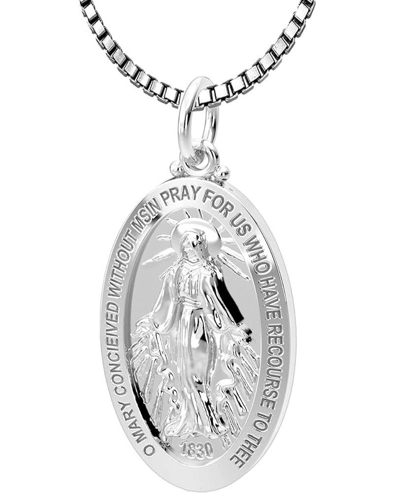 Ladies 26mm Polished 925 Sterling Silver Large Virgin Mary Pendant Necklace, 18in to 24in 18in 2.2mm Box Chain $31.04 Necklaces