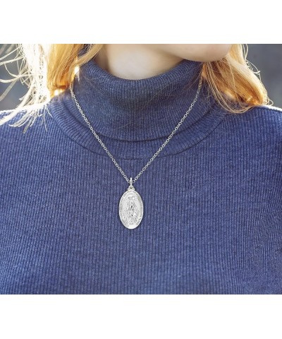 Ladies 26mm Polished 925 Sterling Silver Large Virgin Mary Pendant Necklace, 18in to 24in 18in 2.2mm Box Chain $31.04 Necklaces