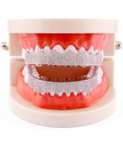 18K Gold Plated Gold Finish 8 Top Teeth & 8 Bottom Tooth Hip Hop Mouth Grills SILVER ICED OUT CZ $10.82 Body Jewelry