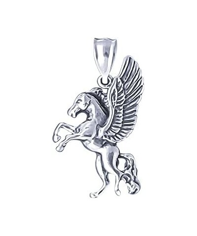 Sterlig Silver Rearing Pegasus Charm Pendant Oxidized Finish with 18 inch necklace With 18 inch Sterling Silver Rolo Chain $3...