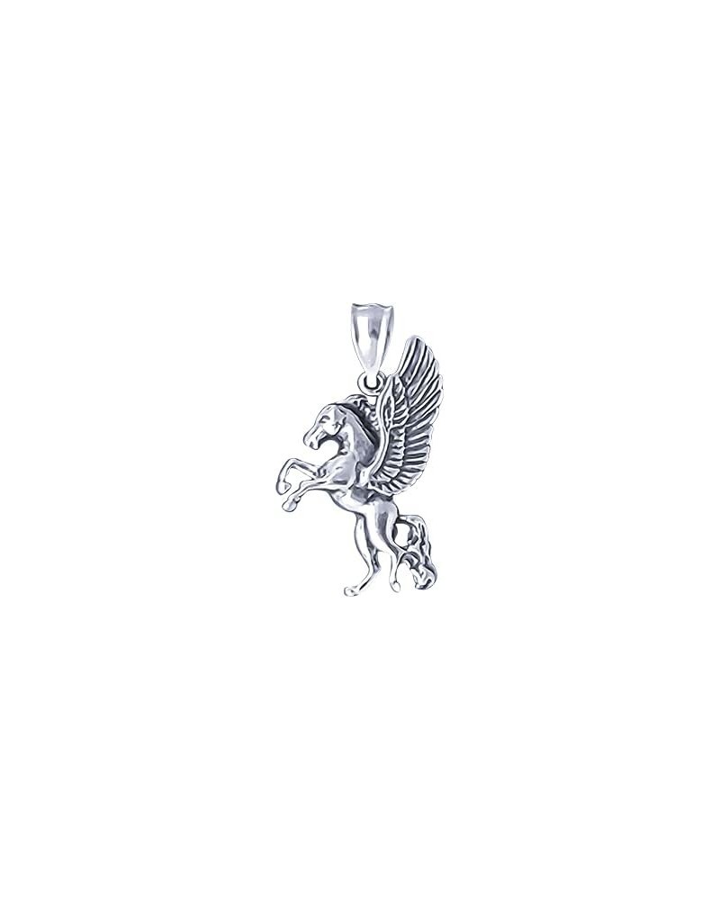 Sterlig Silver Rearing Pegasus Charm Pendant Oxidized Finish with 18 inch necklace With 18 inch Sterling Silver Rolo Chain $3...