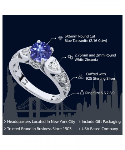 925 Sterling Silver Blue Tanzanite Engagement Ring For Women (2.16 Cttw, Round Cut 6MM, Gemstone Birthstone, Available In Siz...