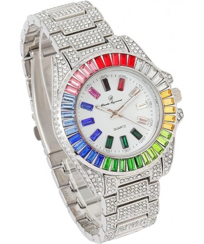 Women's Baguette Cut Rainbow Iced Out Watch combs of you choices With Bling'ed Out Tennis Bracelet or Necklace with Matching ...