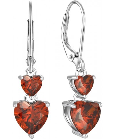 Heart Dangle Earrings 925 Sterling Silver Leverback Earring Birthstone Jewelry for Women 1-garnet-Jan $35.74 Earrings