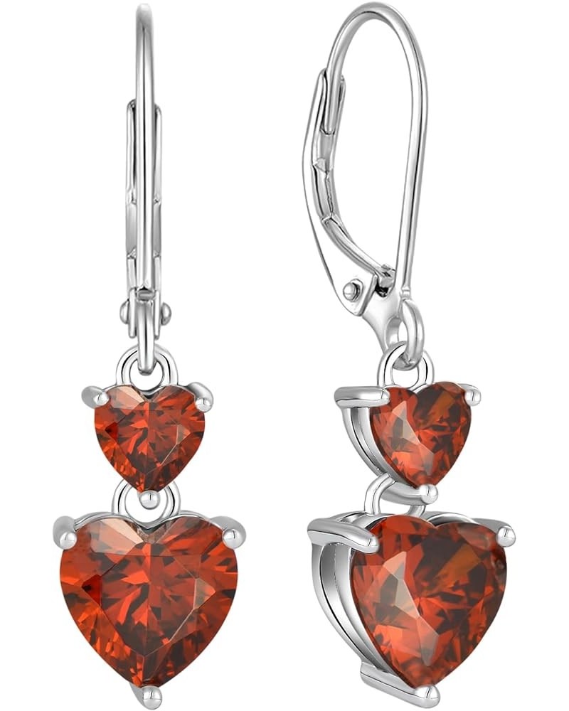 Heart Dangle Earrings 925 Sterling Silver Leverback Earring Birthstone Jewelry for Women 1-garnet-Jan $35.74 Earrings