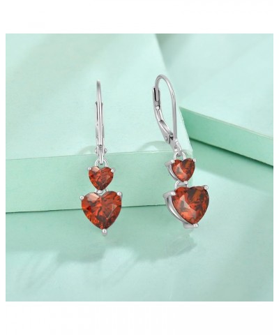 Heart Dangle Earrings 925 Sterling Silver Leverback Earring Birthstone Jewelry for Women 1-garnet-Jan $35.74 Earrings